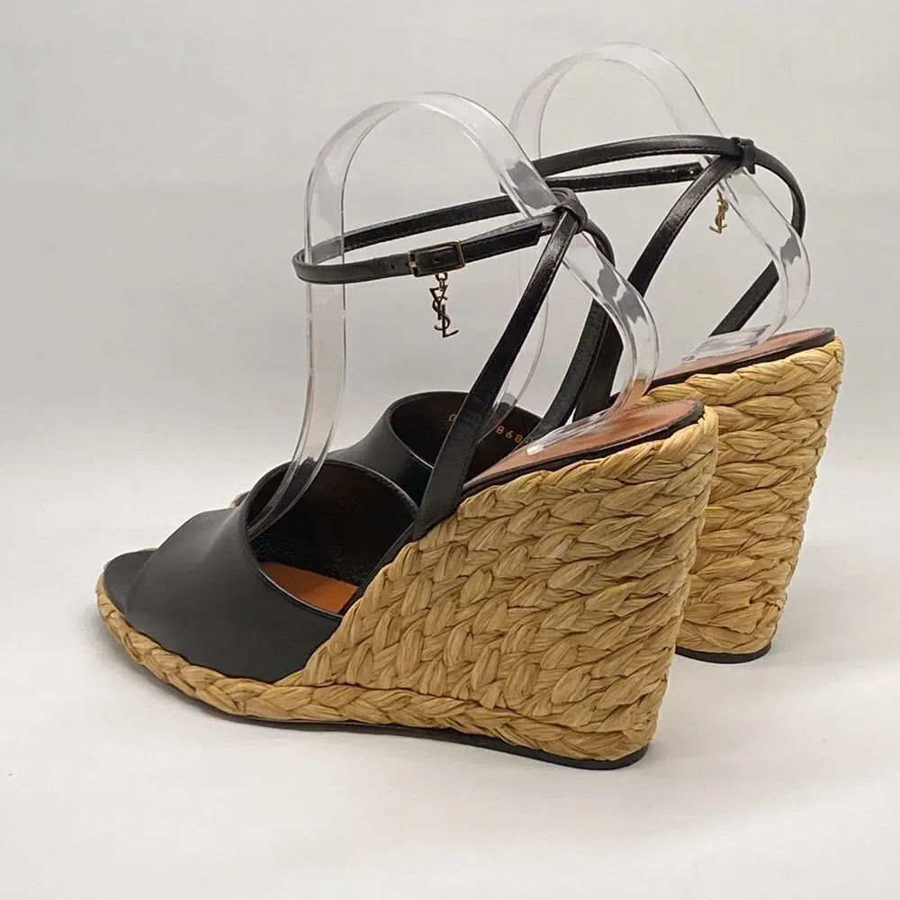 Saint Laurent Paloma 95 leather espadrille wedge sandals size 42 - Picture 9 of 16